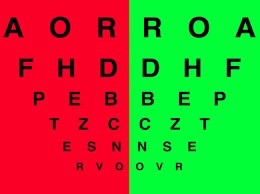 “Eye exam chart with green and red sections at Quality Eye Care in Lawrenceville, GA”
